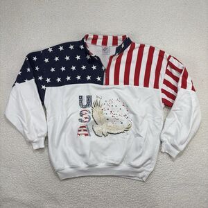 Vtg USA American Flag Eagle 1/4 Zip Sweatshirt July 4th ESY Sportswear Womens L